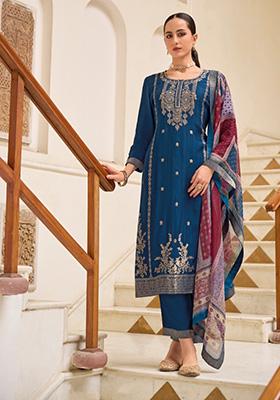 Blue Handwork Viscose Salwar Kameez With Dupatta