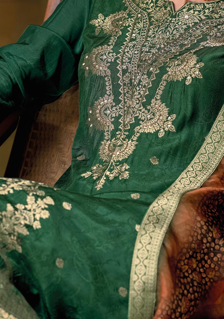 Green Handwork Viscose Salwar Kameez With Dupatta