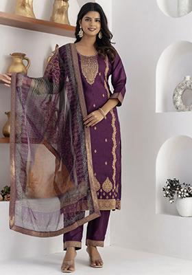 Purple Handwork Viscose Salwar Kameez With Dupatta