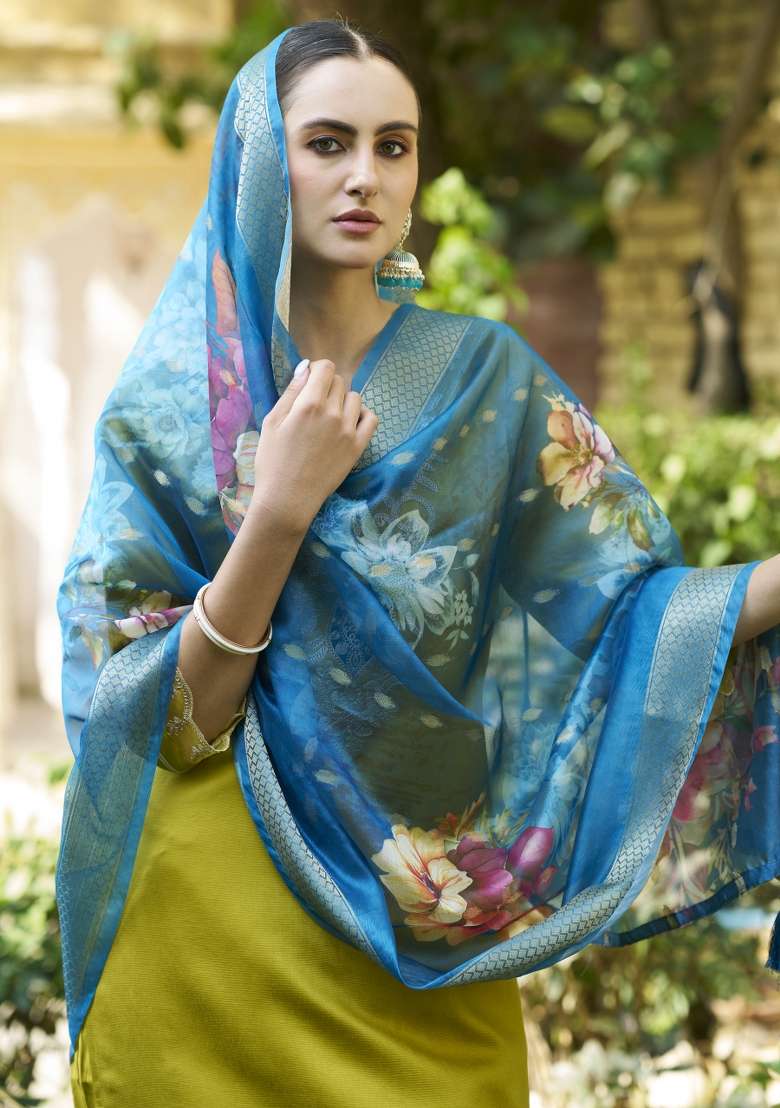 Lemon Yellow Embroidered Viscose Pakistani Suit Set - Indya