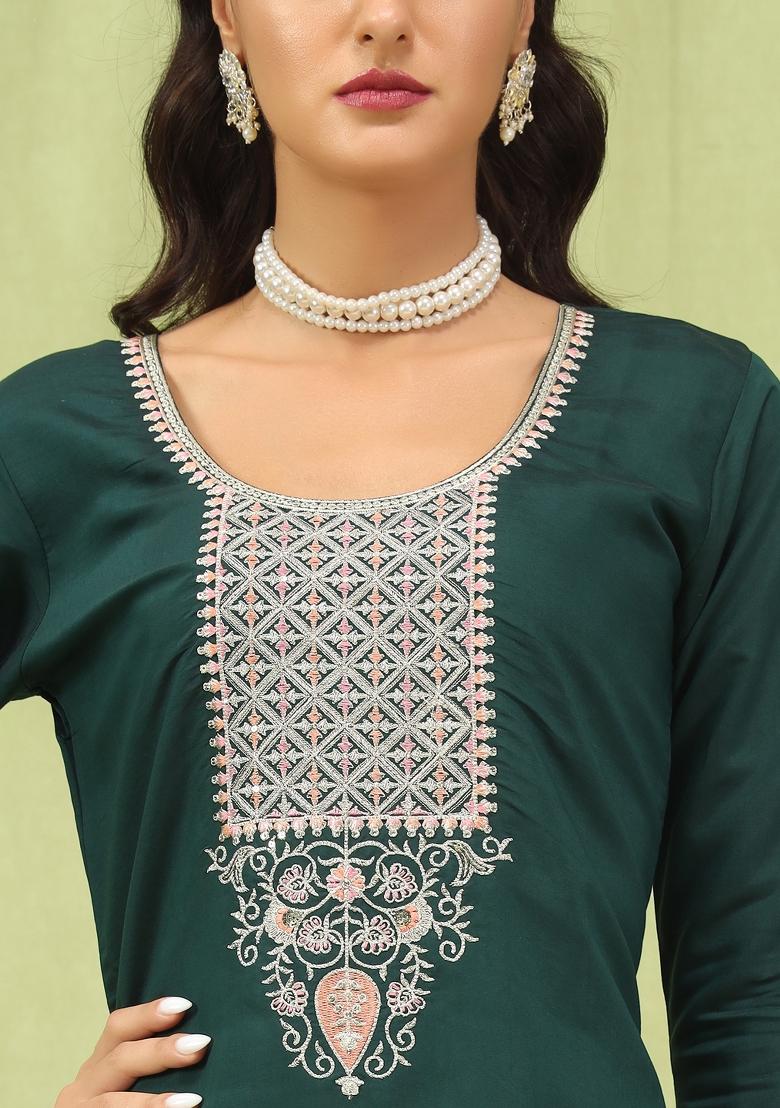 Green Embroidered Viscose Salwar Kameez With Dupatta