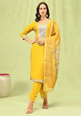 Yellow Embroidered Viscose Salwar Kameez With Dupatta