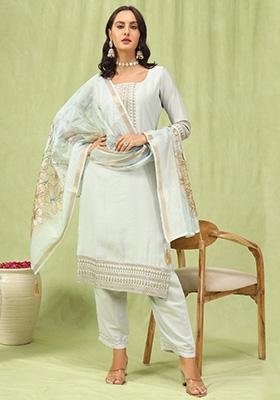 Grey Embroidered Viscose Salwar Kameez With Dupatta