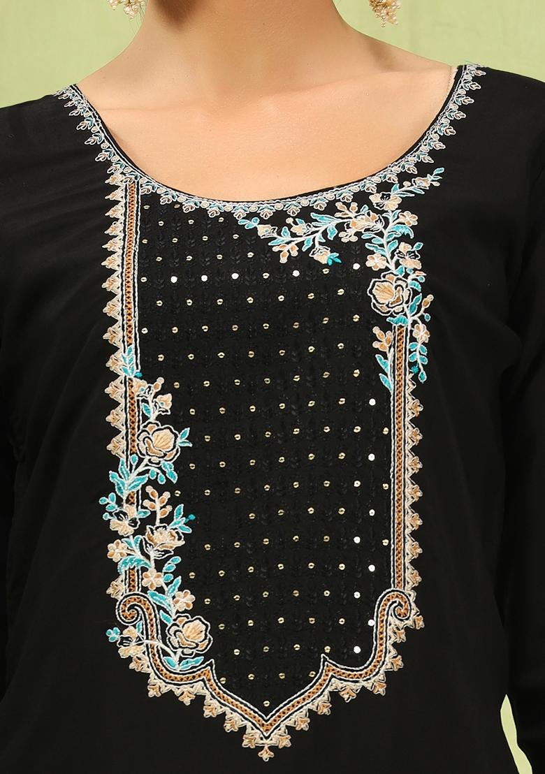 Black Embroidered Viscose Salwar Kameez With Dupatta