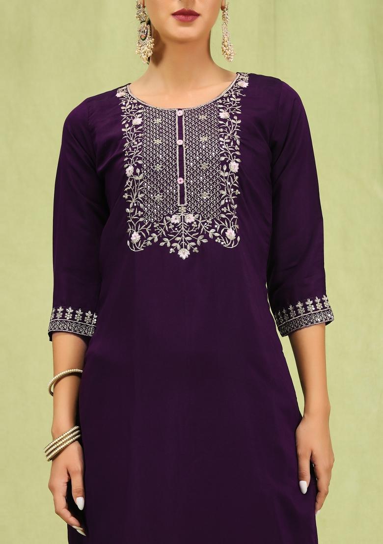 Purple Embroidered Viscose Salwar Kameez With Dupatta