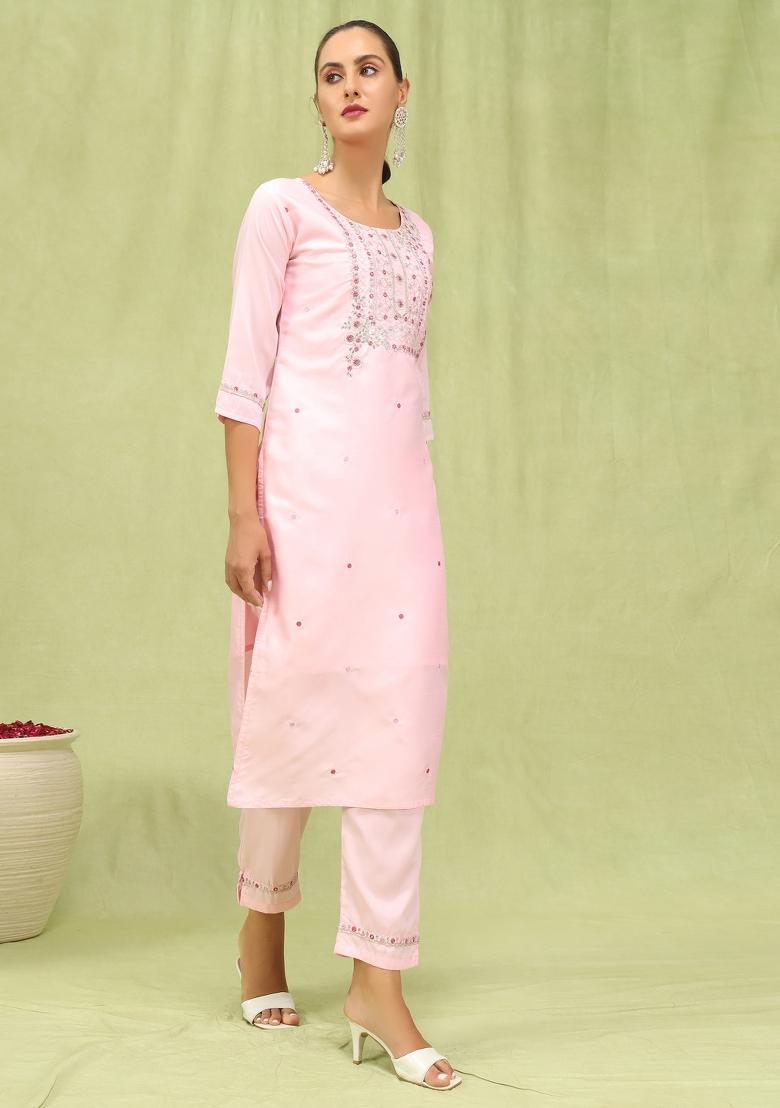 Pink Embroidered Silk Blend Salwar Kameez With Dupatta