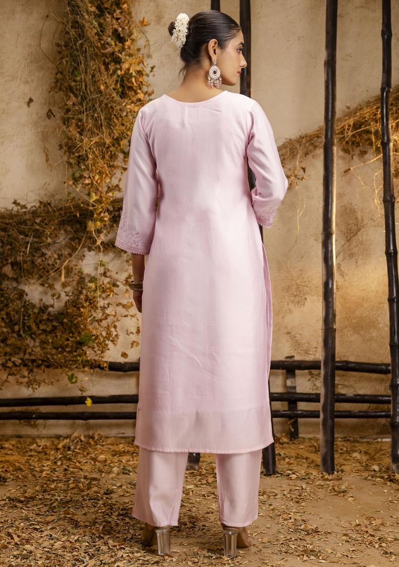 Pink Embroidered Viscose Salwar Kameez With Dupatta