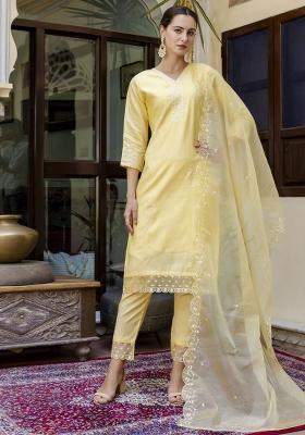 Yellow Embroidered Viscose Salwar Kameez With Dupatta