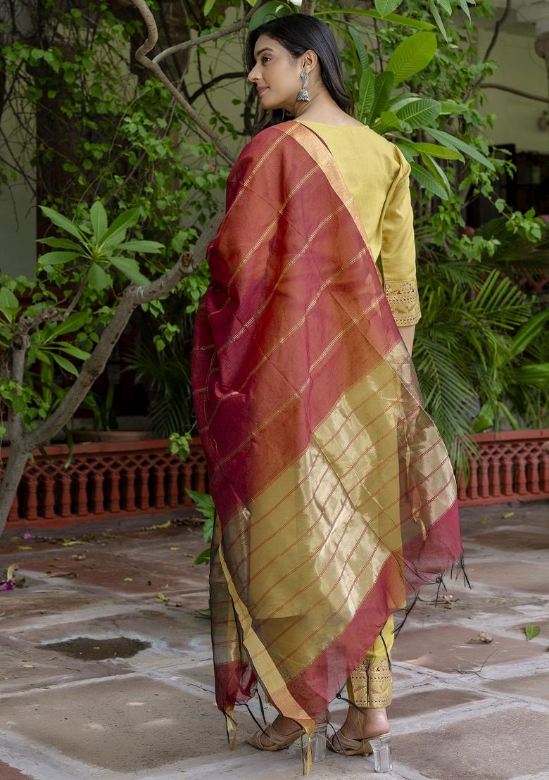 Mehendi Green Foil Print Cotton Blend Salwar Kameez With Dupatta