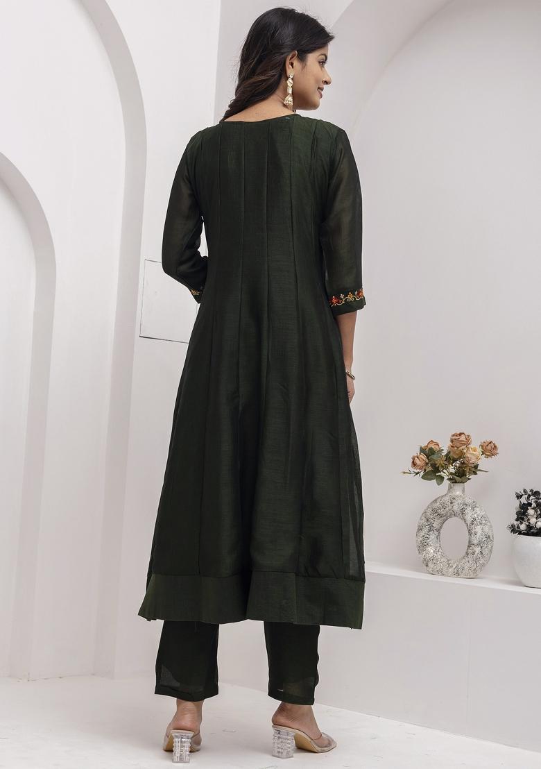 Green Embroidered Vichitra Salwar Kameez With Dupatta