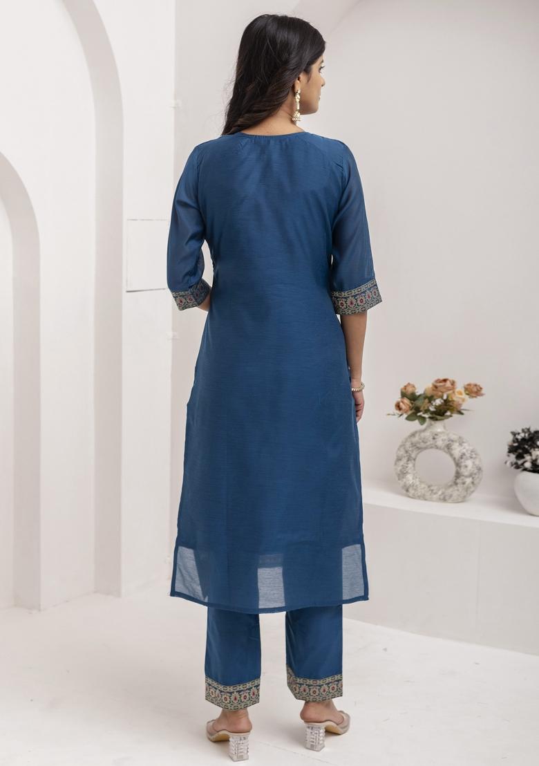 Blue Embroidered Jacquard Salwar Kameez With Dupatta