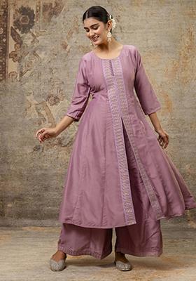Lavender Embroidered Silk Blend Palazzo Set