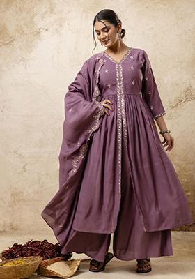 Lavender Embroidered Silk Blend Palazzo Set