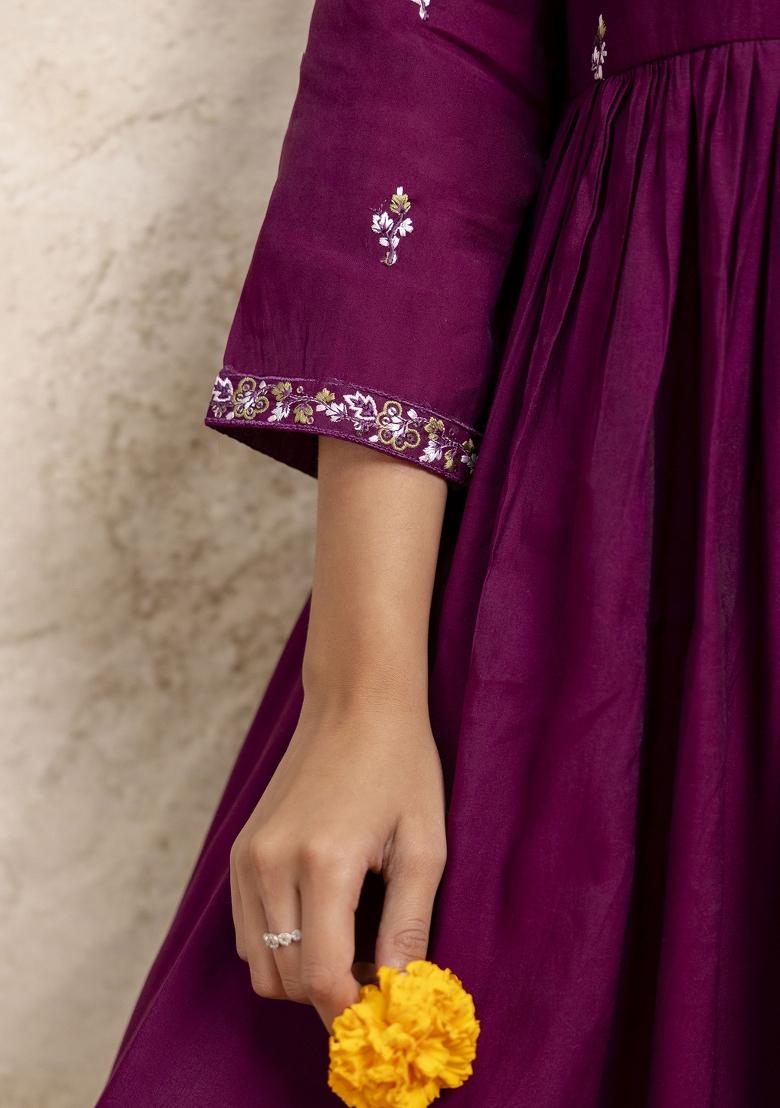Purple Embroidered Silk Blend Palazzo Set