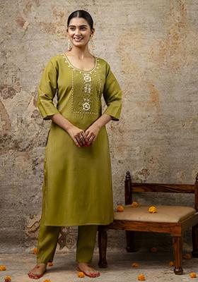 Mehendi Green Handwork Shimar Silk Salwar Kameez With Dupatta