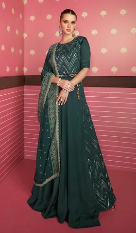 Green Embroidered Chinon Salwar Kameez