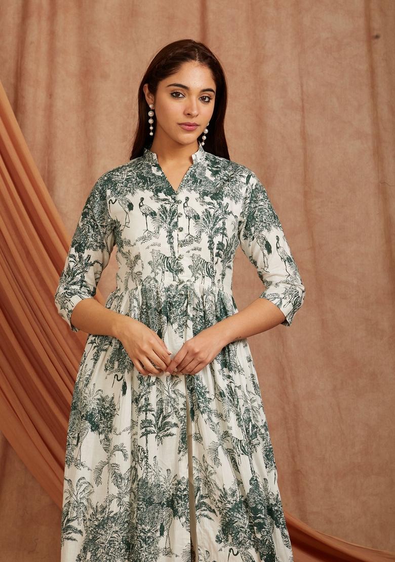 Green Printed Cotton Palazzo Set