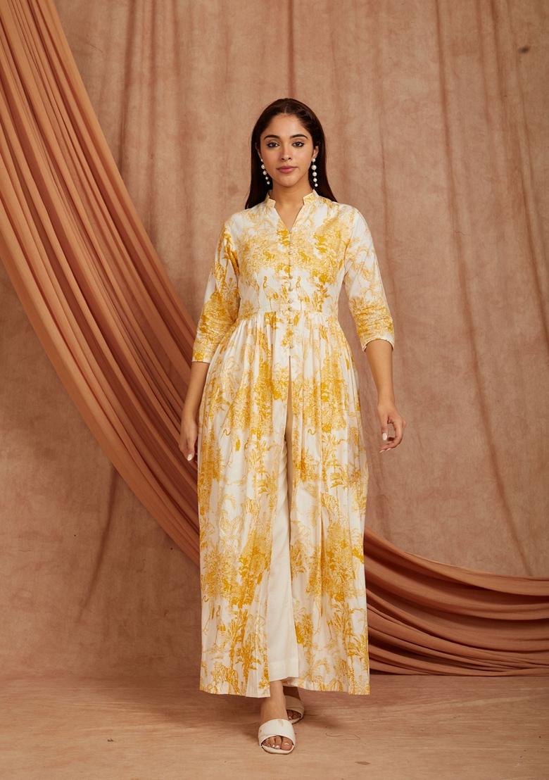 Yellow Printed Cotton Palazzo Set