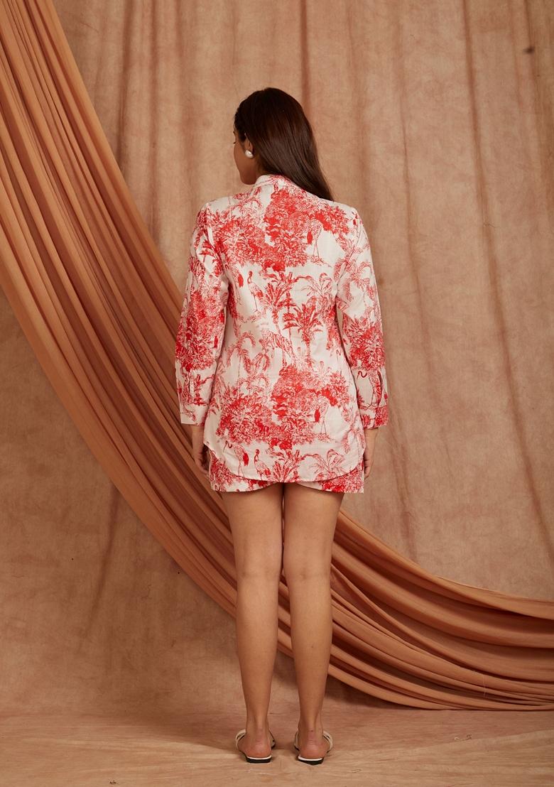 Red Printed Cotton Co Ord Set