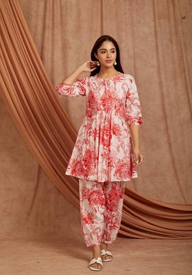 Red Printed Cotton Co Ord Set