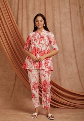 Red Printed Cotton Co Ord Set