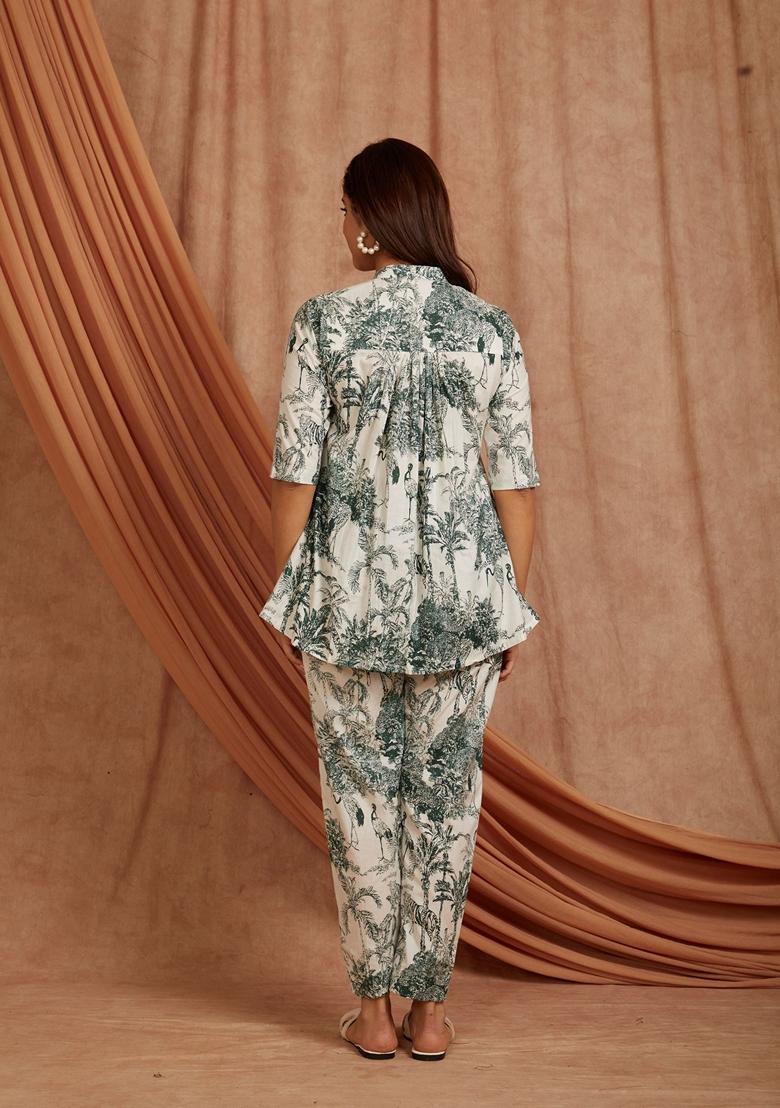 Green Printed Cotton Co Ord Set
