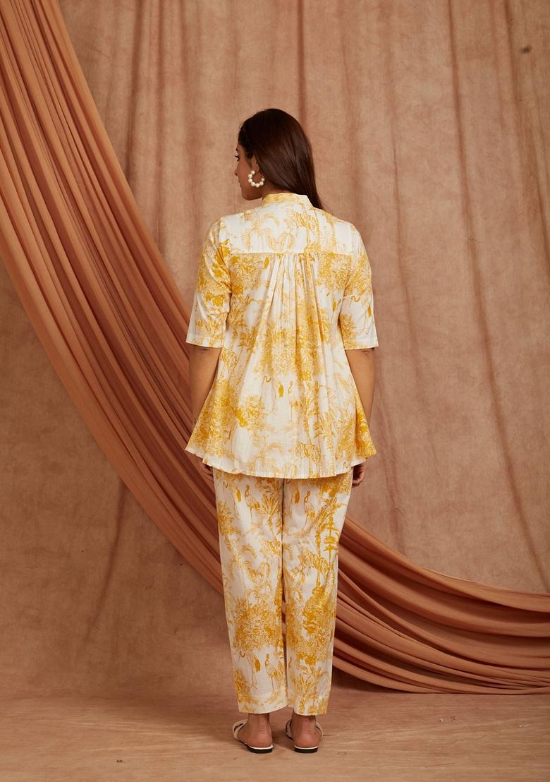 Yellow Printed Cotton Co Ord Set