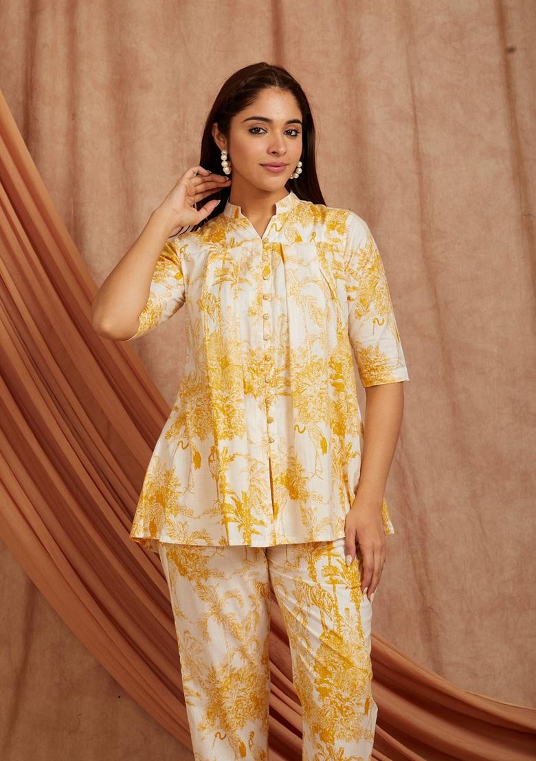 Yellow Printed Cotton Co Ord Set