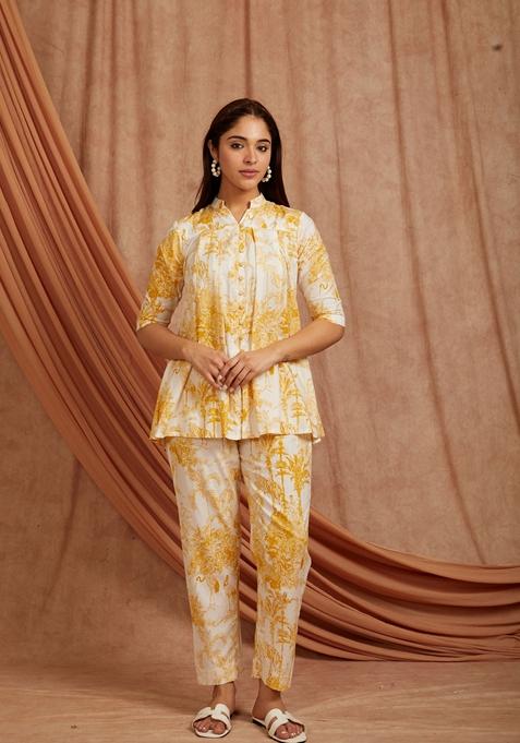 Yellow Printed Cotton Co Ord Set