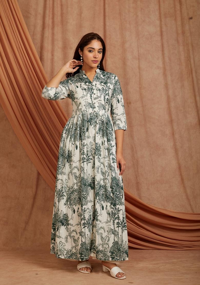 Green Printed Cotton Kurta