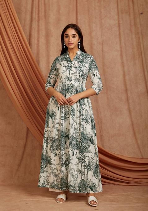 Green Printed Cotton Kurta