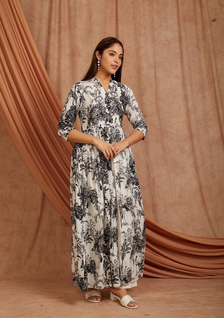 Black Printed Cotton Kurta