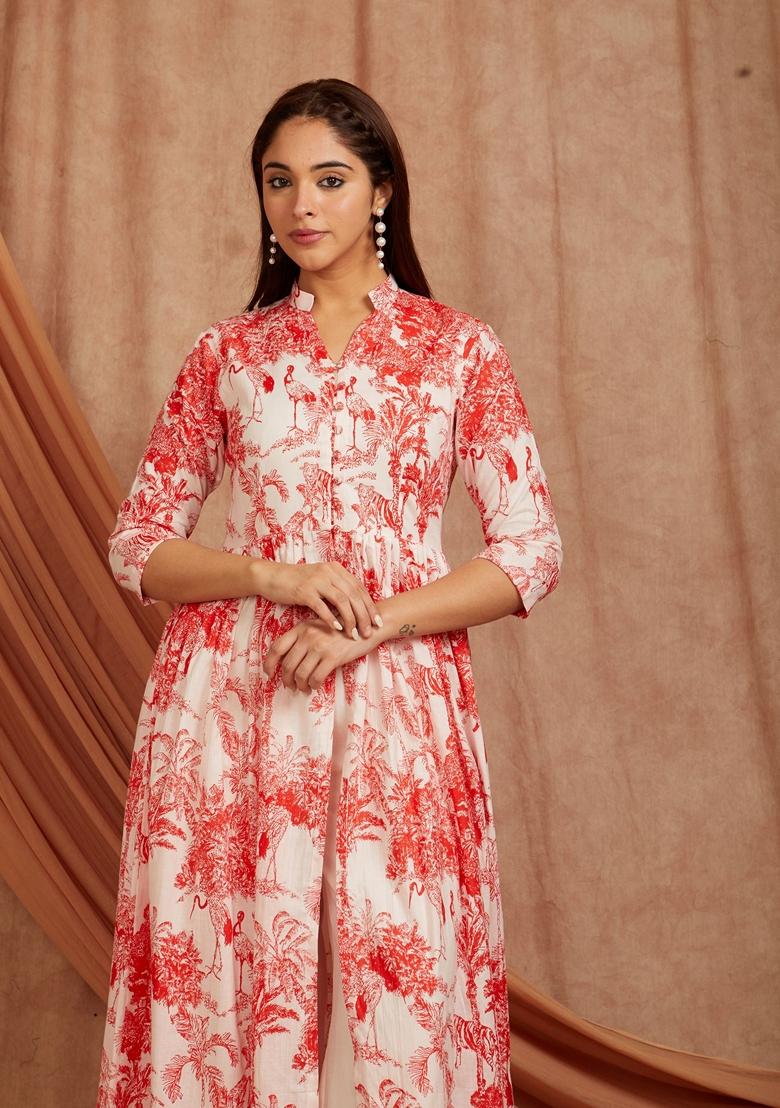 Red Printed Cotton Kurta