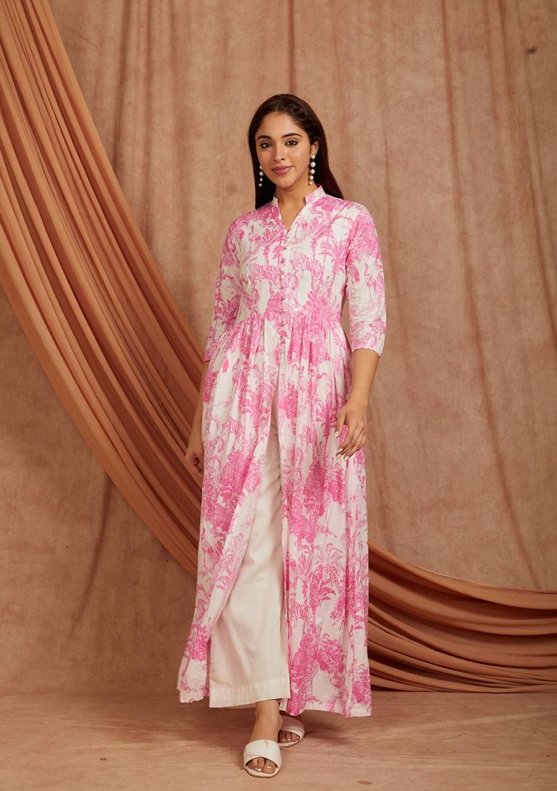 Pink Printed Cotton Kurta