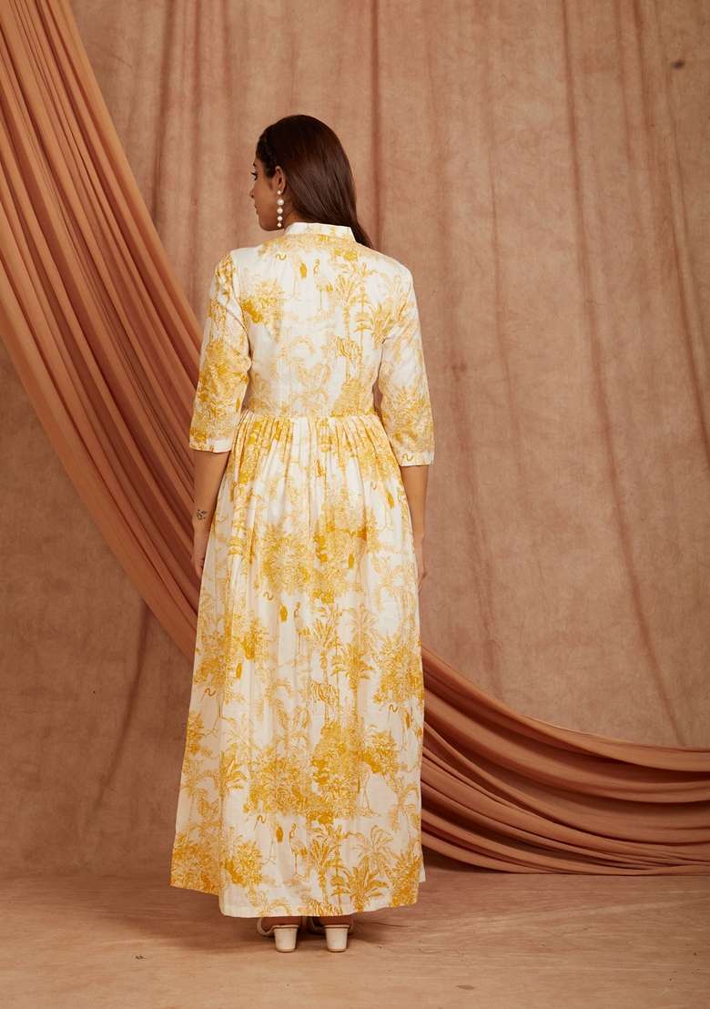 Yellow Printed Cotton Kurta - Indya