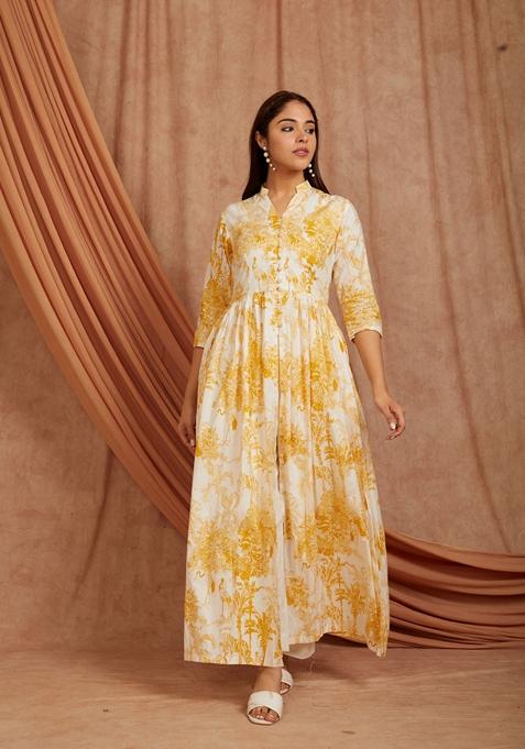 Yellow Printed Cotton Kurta
