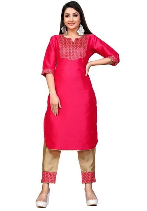 Pink Embroidered Silk Salwar Kameez With Dupatta