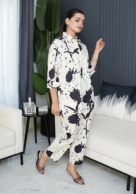 Black Digital Printed Rayon Co ord Set