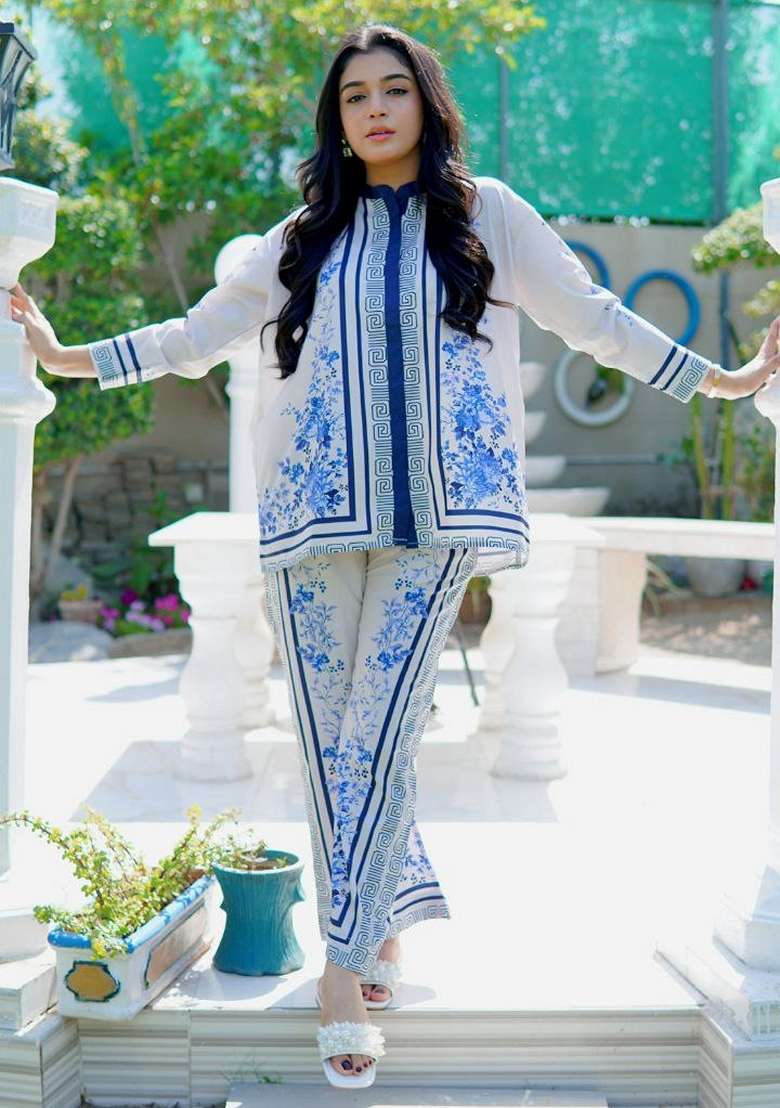 Blue Digital Printed Rayon Co ord Set - Indya