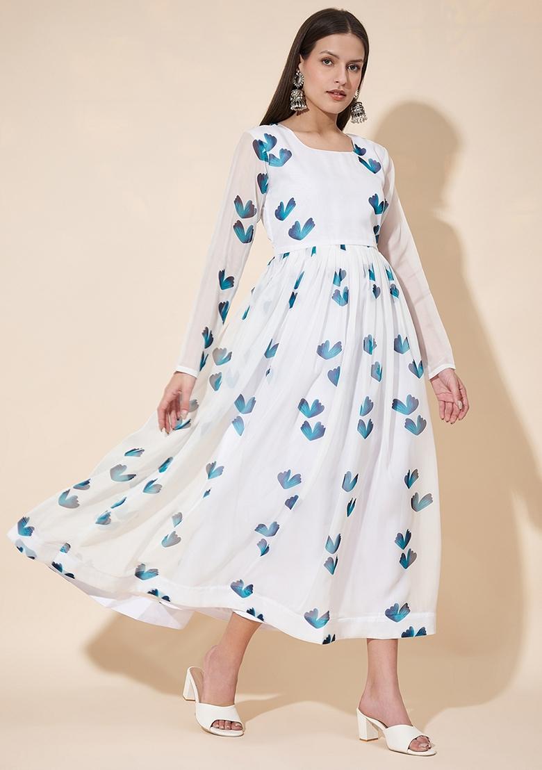 Blue Digital Printed Georgette Anarkali Set With Dupatta