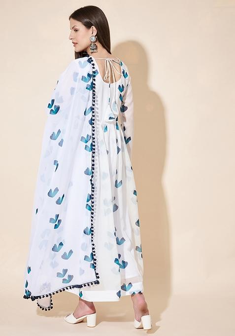 Blue Digital Printed Georgette Anarkali Set With Dupatta