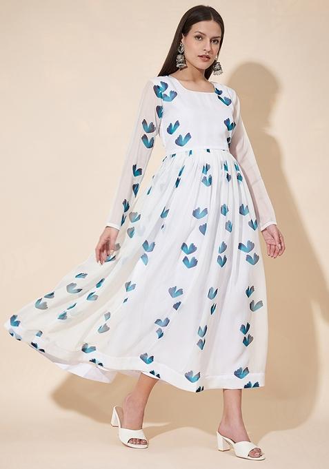 Blue Digital Printed Georgette Anarkali Set With Dupatta