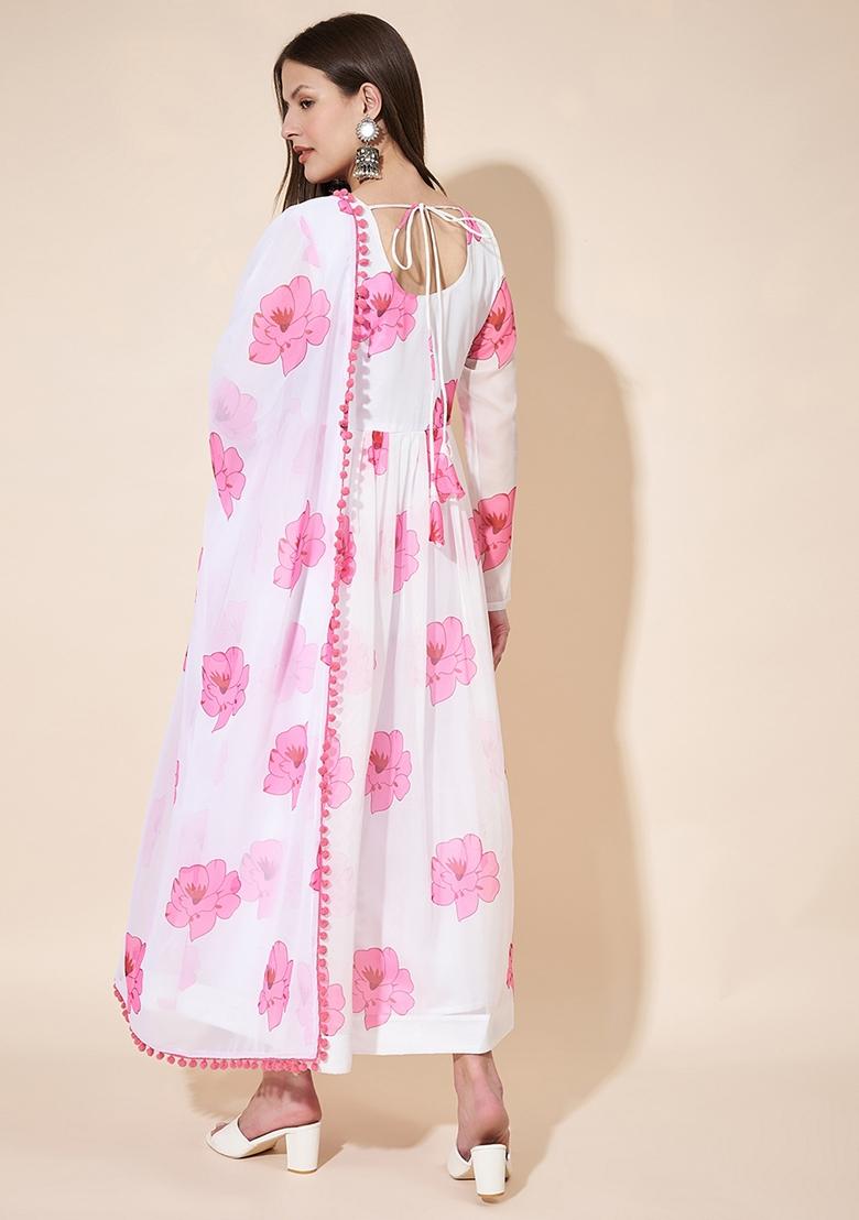 Pink Digital Printed Georgette Anarkali Set With Dupatta