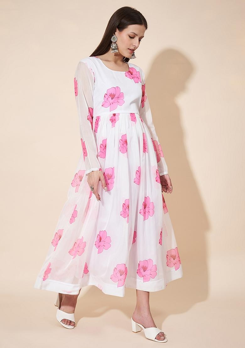 Pink Digital Printed Georgette Anarkali Set With Dupatta