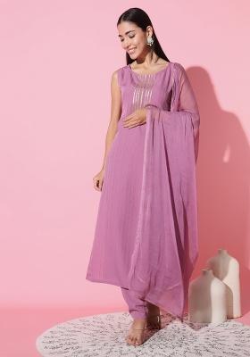 Pink Embroidered Art Silk Salwar Kameez With Dupatta