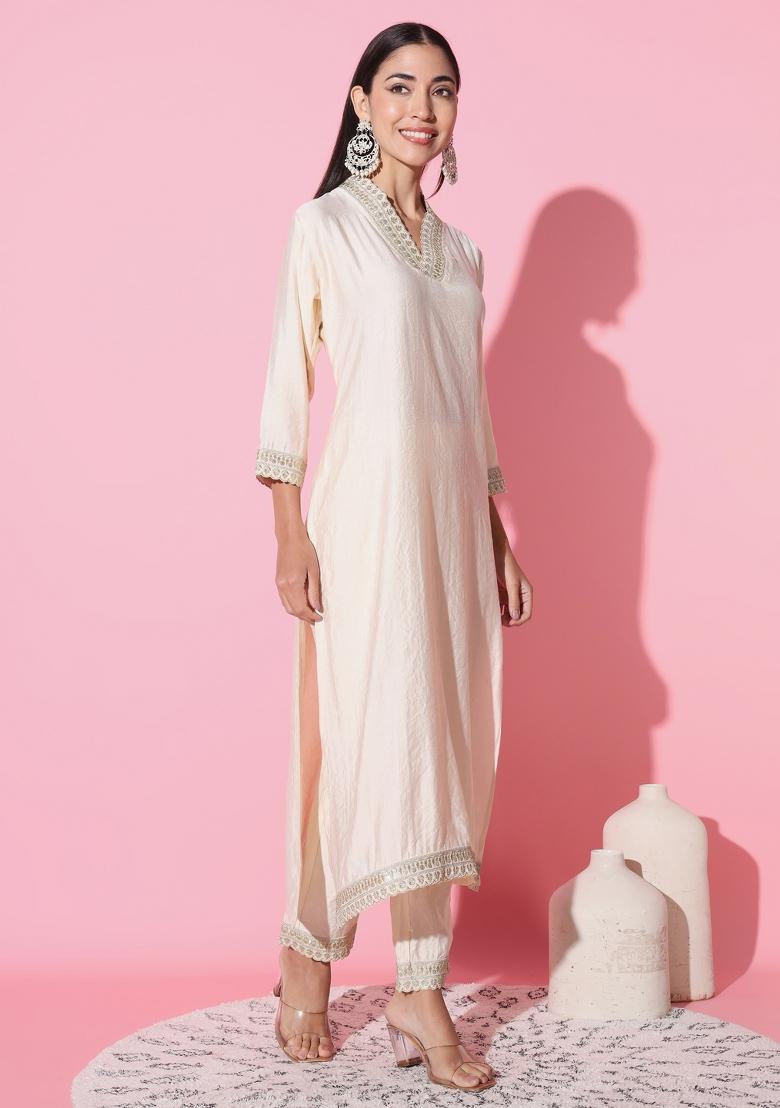 White Embroidered Muslin Salwar Kameez With Dupatta