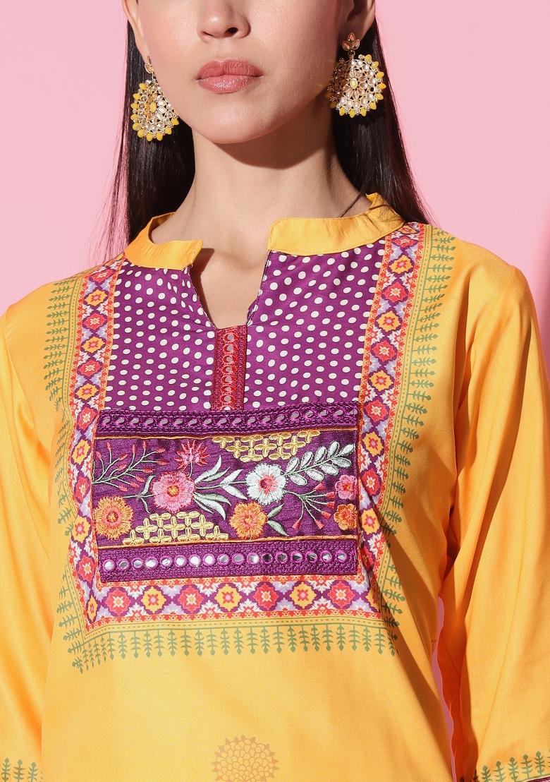 Yellow Embroidered Chanderi Salwar Kameez With Dupatta