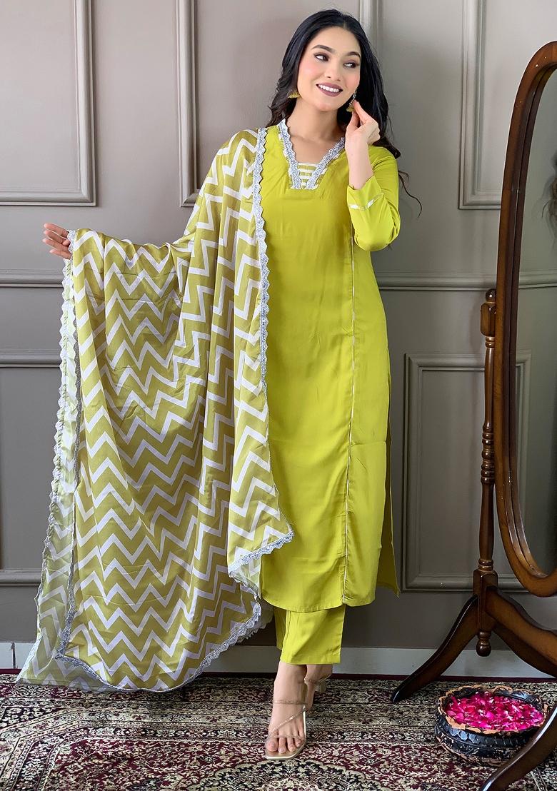 Yellow Embroidered Viscose Salwar Kameez With Dupatta