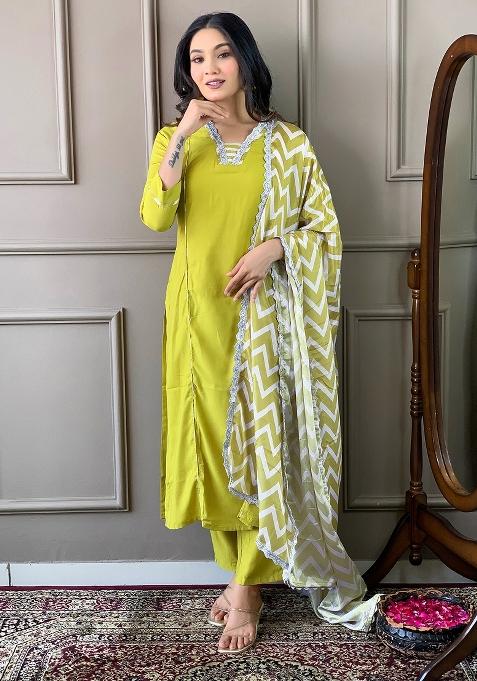 Yellow Embroidered Viscose Salwar Kameez With Dupatta