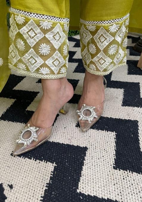 Yellow Thread Work Chanderi Salwar Kameez With Dupatta